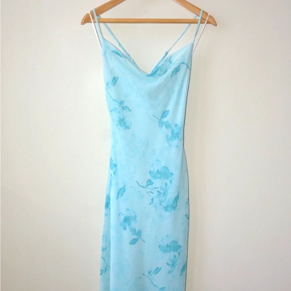New Look Blue Midi Dress with Floral Embroidery